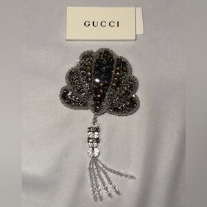 Gucci Black and Silver Beaded Tassel Brooch